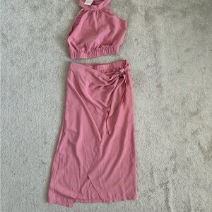 Pink Women's Wrap Skirt Set